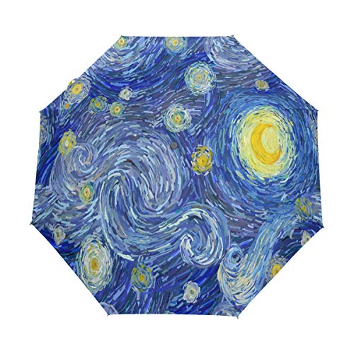 RXYY Abstrakt Van Gogh Sternenhimmel Himmel Falten Auto Öffnen Schließen Regenschirm für Frauen Männer Jungs Mädchen Winddicht Kompakt Reise Leicht Regen Regenschirm von HMZXZ