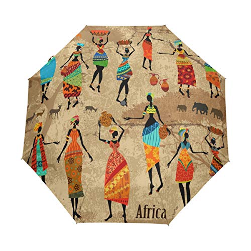 RXYY Afrika Afrikanisch Frauen Stammes Falten Auto Öffnen Schließen Regenschirm für Frauen Männer Jungs Mädchen Winddicht Kompakt Reise Leicht Regen Regenschirm von HMZXZ
