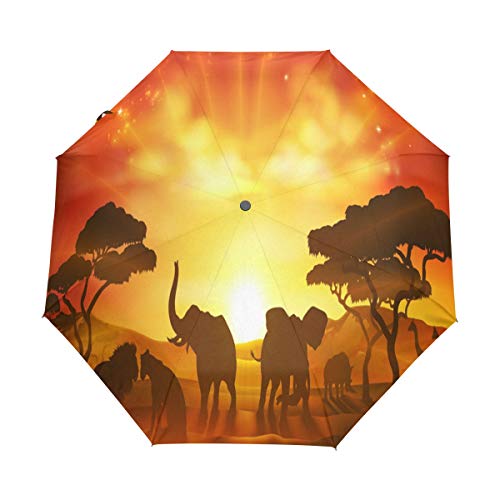 RXYY Afrikanisch Tierwelt Elefanten Sonnenuntergang Falten Auto Öffnen Schließen Regenschirm für Frauen Männer Jungs Mädchen Winddicht Kompakt Reise Leicht Regen Regenschirm RXYY Afrikanisch Tierwelt Elefanten Sonnenuntergang Falten Auto Öffnen Schließen Regenschirm für Frauen Männer Jungs Mädchen Winddicht Kompakt Reise Leicht Regen Regenschirm von HMZXZ