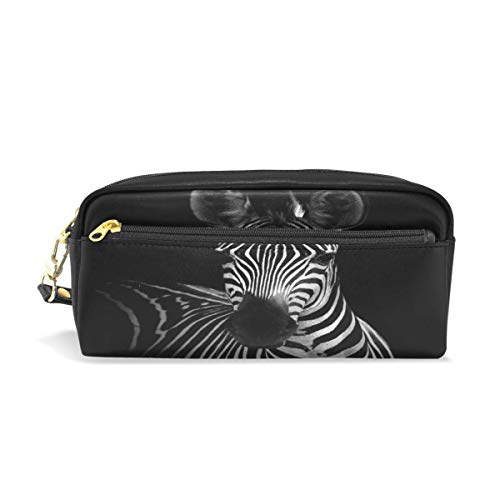 RXYY Federmäppchen Afrikanisch Zebra Schwarz Aquarell für Student Groß Kapazität Reißverschluss PU Leder Mäppchen Schreibwaren Kosmetik Makeup Tasche für Mädchen Jungs Frauen von HMZXZ