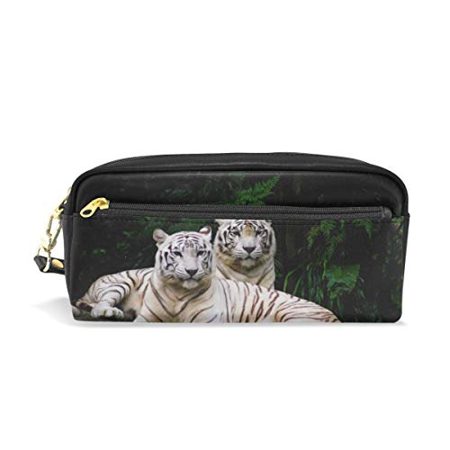 RXYY Federmäppchen Weiß Tiger Afrikanisch für Student Groß Kapazität Reißverschluss PU Leder Mäppchen Schreibwaren Kosmetik Makeup Tasche für Mädchen Jungs Frauen von HMZXZ