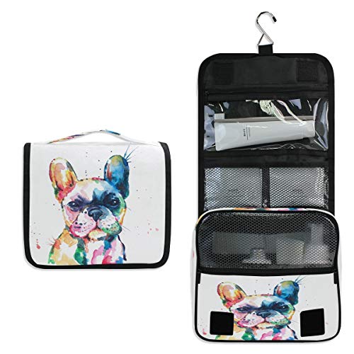 RXYY Hängend Kulturtasche Aquarell Französisch BullHund ausklappbar Bad Turnhalle Kulturbeutel Veranstalter tragbar kosmetisch Waschtasche für Frauen Mädchen von HMZXZ