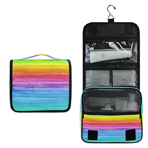 RXYY Hängend Kulturtasche Aquarell Regenbogen Bindefarbe Streifen Drucken ausklappbar Bad Turnhalle Kulturbeutel Veranstalter tragbar kosmetisch Waschtasche für Frauen Mädchen von HMZXZ