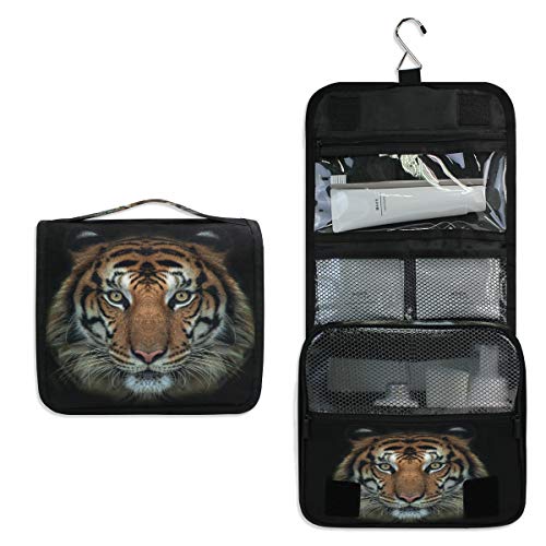 RXYY Hängend Kulturtasche Aquarell Tier Tiger Schwarz ausklappbar Bad Turnhalle Kulturbeutel Veranstalter tragbar kosmetisch Waschtasche für Frauen Mädchen von HMZXZ