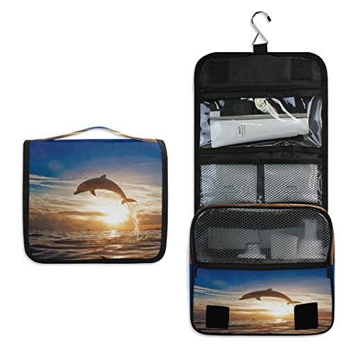 RXYY Hängend Kulturtasche Meer Delfin Frühlingt Sonnenuntergang ausklappbar Bad Turnhalle Kulturbeutel Veranstalter tragbar kosmetisch Waschtasche für Frauen Mädchen von HMZXZ