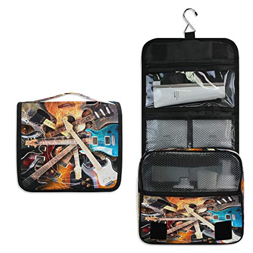 RXYY Hängend Kulturtasche Musik- Musik-al Gitarre Kunstmalerei ausklappbar Bad Turnhalle Kulturbeutel Veranstalter tragbar kosmetisch Waschtasche für Frauen Mädchen von HMZXZ