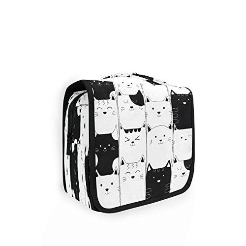 RXYY Hängend Kulturtasche Niedlich Katze Schwarz Weiß ausklappbar Bad Turnhalle Kulturbeutel Veranstalter tragbar kosmetisch Waschtasche für Frauen Mädchen von HMZXZ