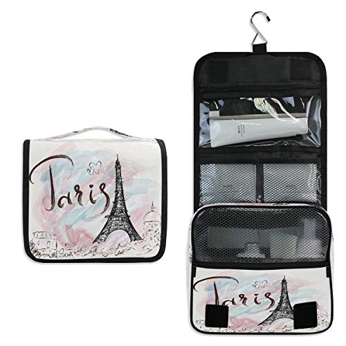 RXYY Hängend Kulturtasche Rosa Eiffelturm HeKunsts ausklappbar Bad Turnhalle Kulturbeutel Veranstalter tragbar kosmetisch Waschtasche für Frauen Mädchen von HMZXZ