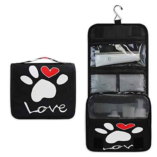 RXYY Hängend Kulturtasche Tier Katze Hund Pfote Liebe Drucken ausklappbar Bad Turnhalle Kulturbeutel Veranstalter tragbar kosmetisch Waschtasche für Frauen Mädchen von HMZXZ