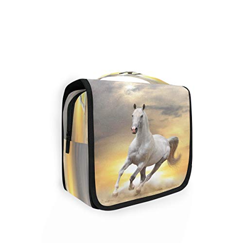 RXYY Hängend Kulturtasche Tier Weiß Pferd Sonneset ausklappbar Bad Turnhalle Kulturbeutel Veranstalter tragbar kosmetisch Waschtasche für Frauen Mädchen von HMZXZ