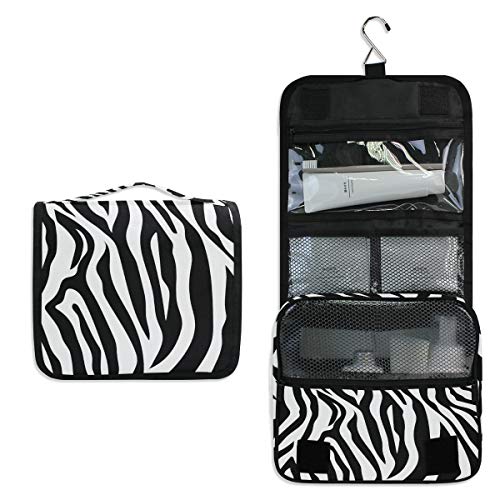 RXYY Hängend Kulturtasche Tier Zebra Haut Streifen Muster ausklappbar Bad Turnhalle Kulturbeutel Veranstalter tragbar kosmetisch Waschtasche für Frauen Mädchen von HMZXZ