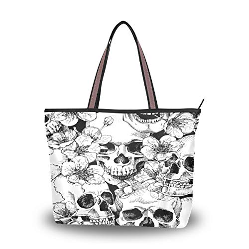 RXYY Handtasche und Geldbörse für Damen, mit Totenkopf-Motiv, Blumen, Kirschen, große Kapazität, Tragegriff oben, Mehrfarbig - mehrfarbig - Größe: Large von HMZXZ