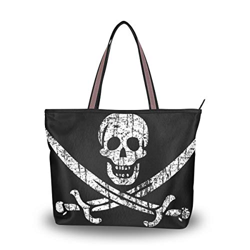 RXYY Handtasche und Geldbörse für Damen, mit Totenkopf-Motiv, Piratenflagge, Schwarz, Mehrfarbig - mehrfarbig - Größe: Medium von HMZXZ