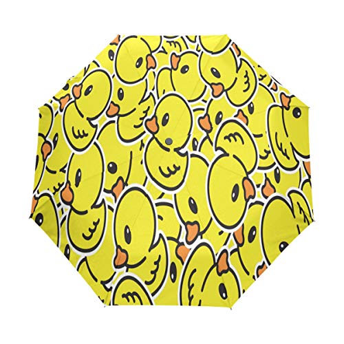 RXYY Karikatur Gelb Enten Falten Auto Öffnen Schließen Regenschirm für Frauen Männer Jungs Mädchen Winddicht Kompakt Reise Leicht Regen Regenschirm von HMZXZ