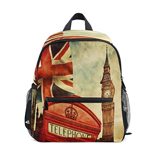 RXYY Kinder Rucksäcke London Big Ben Union Jack Tagesrucksäcke Reise Kleinkind Vorschule Schule Tasche Beiläufig Rucksack mit Truhe Gurt zum Mädchen Jungs von HMZXZ