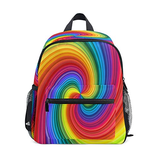 RXYY Kinder Rucksäcke Regenbogen Bunt Strudel Bindefarbe Tagesrucksäcke Reise Kleinkind Vorschule Schule Tasche Beiläufig Rucksack mit Truhe Gurt zum Mädchen Jungs von HMZXZ