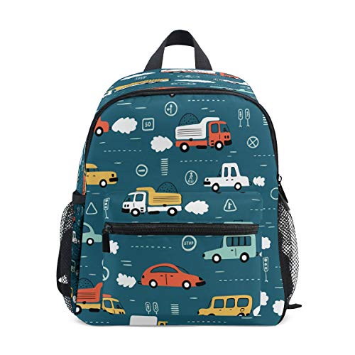 RXYY Kinder Rucksäcke Wagen Karikatur Muster Tagesrucksäcke Reise Kleinkind Vorschule Schule Tasche Beiläufig Rucksack mit Truhe Gurt zum Mädchen Jungs von HMZXZ