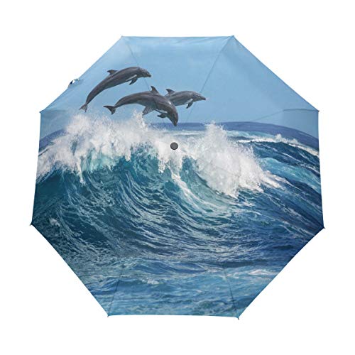 RXYY Meer Delfin Muster Falten Auto Öffnen Schließen Regenschirm für Frauen Männer Jungs Mädchen Winddicht Kompakt Reise Leicht Regen Regenschirm von HMZXZ