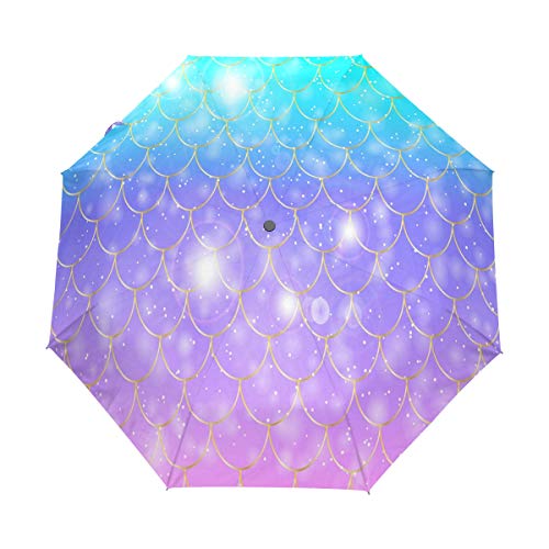 RXYY Meer Tier Meerjungfrau Waage Regenbogen Falten Auto Öffnen Schließen Regenschirm für Frauen Männer Jungs Mädchen Winddicht Kompakt Reise Leicht Regen Regenschirm von HMZXZ