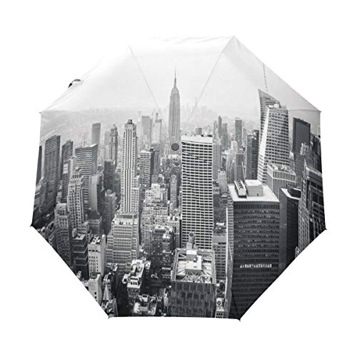 RXYY New York City Schwarz and Weiß Falten Auto Öffnen Schließen Regenschirm für Frauen Männer Jungs Mädchen Winddicht Kompakt Reise Leicht Regen Regenschirm von HMZXZ