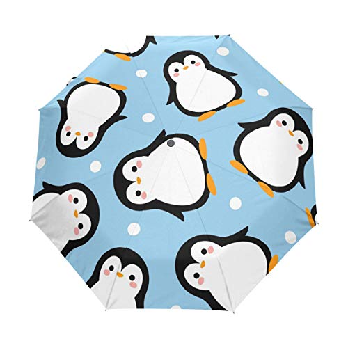 HMZXZ RXYY Niedlich Pinguin Karikatur Polka Punkt Falten Auto Öffnen Schließen Regenschirm für Frauen Männer Jungs Mädchen Winddicht Kompakt Reise Leicht Regen Regenschirm von HMZXZ