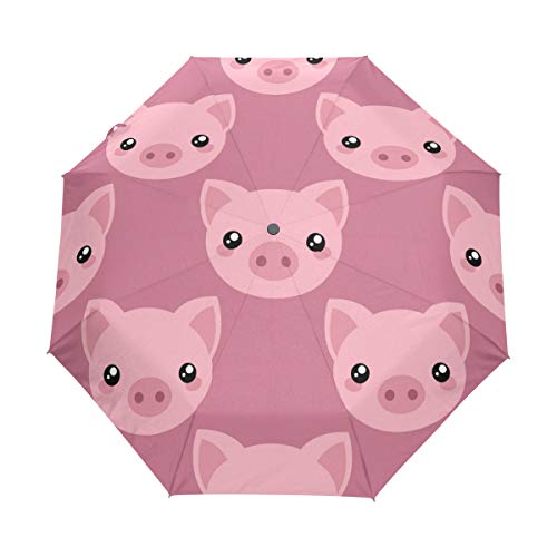 RXYY Rosa Tier Schwein Gesicht Falten Auto Öffnen Schließen Regenschirm für Frauen Männer Jungs Mädchen Winddicht Kompakt Reise Leicht Regen Regenschirm von HMZXZ