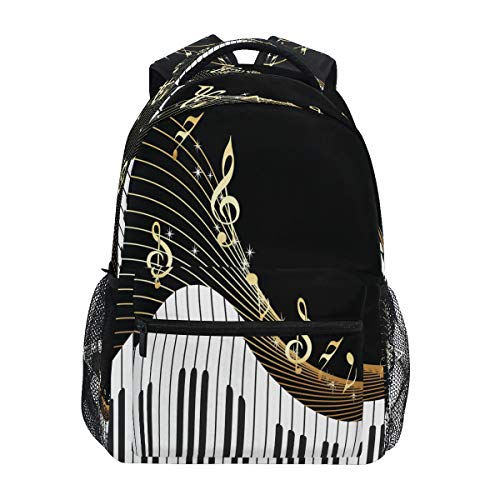 RXYY Schwarz Musik-al Notes Klaviertaste Schulrucksack für Jungs Mädchen Groß Kapazität Büchertasche Reise Tasche Schulter Hochschule Tagesrucksäcke Tasche Wandern Camping von HMZXZ