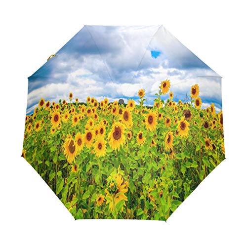 RXYY Sommer- Blumen- Sonnenblumen Field Falten Auto Öffnen Schließen Regenschirm für Frauen Männer Jungs Mädchen Winddicht Kompakt Reise Leicht Regen Regenschirm von HMZXZ