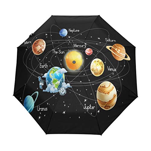 RXYY Sonnensystem Galaxis Universum Schwarz Falten Auto Öffnen Schließen Regenschirm für Frauen Männer Jungs Mädchen Winddicht Kompakt Reise Leicht Regen Regenschirm von HMZXZ