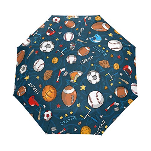 RXYY Sports Ball Muster Falten Auto Öffnen Schließen Regenschirm für Frauen Männer Jungs Mädchen Winddicht Kompakt Reise Leicht Regen Regenschirm von HMZXZ