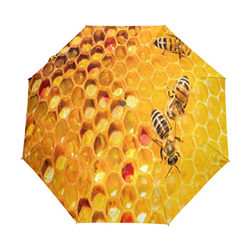 RXYY Tier Biene Bienenwabe Falten Auto Öffnen Schließen Regenschirm für Frauen Männer Jungs Mädchen Winddicht Kompakt Reise Leicht Regen Regenschirm von HMZXZ