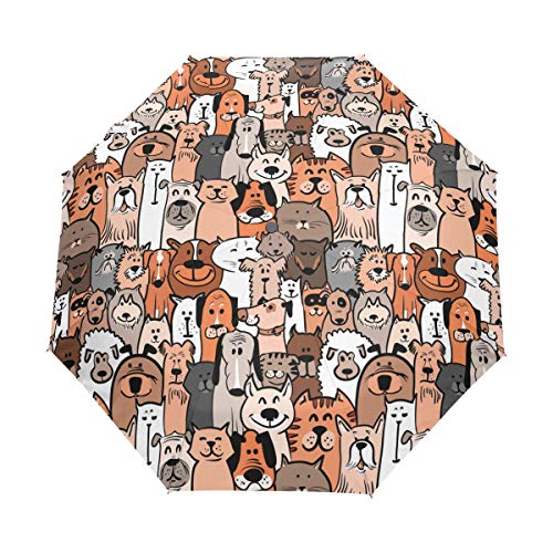 HMZXZ RXYY Tier Hund Katze Muster Falten Auto Öffnen Schließen Regenschirm für Frauen Männer Jungs Mädchen Winddicht Kompakt Reise Leicht Regen Regenschirm von HMZXZ