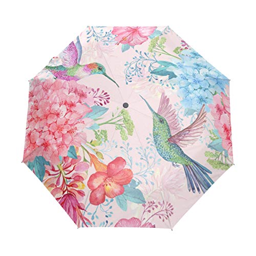 RXYY Tropisch Blumes Kolibri Falten Auto Öffnen Schließen Regenschirm für Frauen Männer Jungs Mädchen Winddicht Kompakt Reise Leicht Regen Regenschirm von HMZXZ