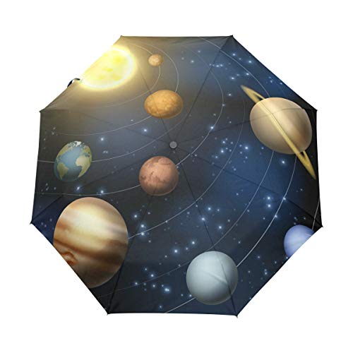 HMZXZ RXYY Universum Galaxis Sonnensystem Planets Enkelkinder Falten Auto Öffnen Schließen Regenschirm für Frauen Männer Jungs Mädchen Winddicht Kompakt Reise Leicht Regen Regenschirm von HMZXZ