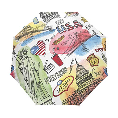 RXYY Wasserfarben-Regenschirm New York Amerika Wahrzeichen Faltbar Auto Öffnen Schließen Regenschirm für Damen Herren Jungen Mädchen Winddicht Kompakt Reise Leicht Regenschirm von HMZXZ