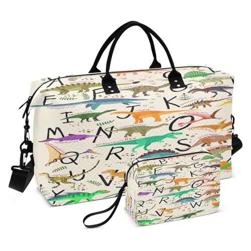 Reisetasche, Sporttasche, Motiv: tropische Dinosaurier, Alphabet für Damen und Herren, Wochenend-Tragetasche, multi von HMZXZ