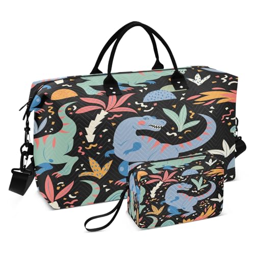 Reisetasche, Sporttasche, Motiv: tropische Dinosaurier-Blume für Damen und Herren, Wochenend-Tragetaschen, multi von HMZXZ