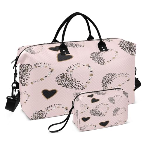 Reisetasche, Turnbeutel, Herzmotiv, Leopardenmuster, Rosa, für Damen und Herren, Wochenend-Tragetaschen, multi Reisetasche, Turnbeutel, Herzmotiv, Leopardenmuster, Rosa, für Damen und Herren, Wochenend-Tragetaschen, multi von HMZXZ
