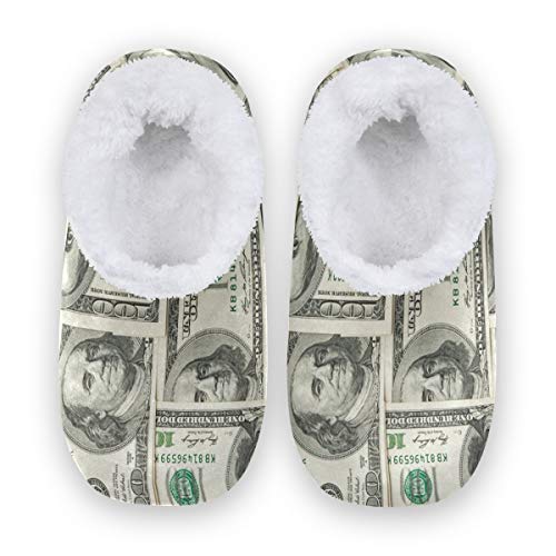 Rxyy Komisch Amerikanisch Dollar Geld Hausschuhe für Frauen Männer Unisex, Damen Winter Wärme Hause Hausschuhe Pantoffeln Socken Fuzzy Füße Hausschuhe Schlafzimmer rutschfest von HMZXZ