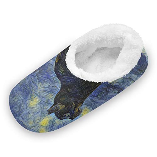 Rxyy Kunstmalerei Katze Van Gogh Hausschuhe für Frauen Männer Unisex, Damen Winter Wärme Hause Hausschuhe Pantoffeln Socken Fuzzy Füße Hausschuhe Schlafzimmer von HMZXZ