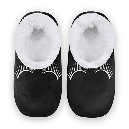 Rxyy Schwarz Mädchen Wimpern Hausschuhe für Frauen Männer Unisex, Damen Winter Wärme Hause Hausschuhe Pantoffeln Socken Fuzzy Füße Hausschuhe Schlafzimmer rutschfest von HMZXZ