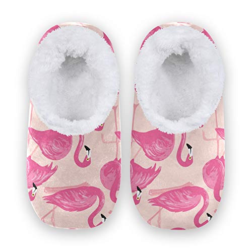 Rxyy Tropisch Flamingos Rosa Muster Hausschuhe für Frauen Männer Unisex, Damen Winter Wärme Hause Hausschuhe Pantoffeln Socken Fuzzy Füße Hausschuhe Schlafzimmer von HMZXZ