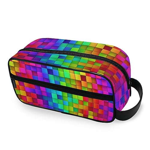 Tragbare Kulturtasche Abstrakte Regenbogen Geometrische Reise Waschtasche Multifunktions Kosmetiktasche Make-up-Tasche Aufbewahrungstasche für Frauen Männer Jungen Mädchen, multi von HMZXZ