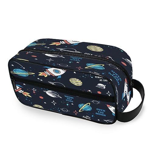 Tragbare Kulturtasche Cartoon Weltraum Planet Stern Reise Waschtasche Multifunktions Kosmetiktasche Make-up-Tasche Aufbewahrungstasche für Frauen Männer Jungen Mädchen, multi von HMZXZ