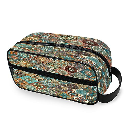 Tragbare Kulturtasche Ethno Floral Mandala Reise Waschtasche Multifunktions Kosmetiktasche Make-up-Tasche Aufbewahrungstasche für Frauen Männer Jungen Mädchen, multi von HMZXZ