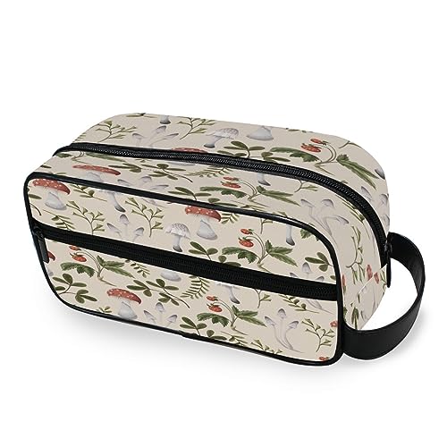 Tragbare Kulturtasche Herbst Pilze Beeren Natürliche Reise Waschtasche Multifunktions Kosmetiktasche Make-up Beutel Aufbewahrungstasche für Frauen Männer Jungen Mädchen, multi von HMZXZ