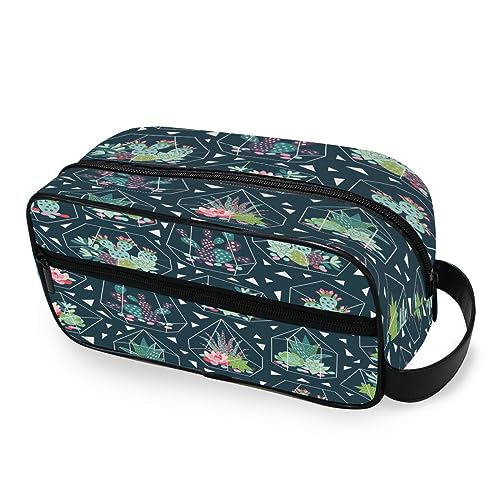 Tragbare Kulturtasche Kaktus Kakteen Blumen Reise Kulturbeutel Multifunktions Kosmetiktasche Make-up-Tasche Aufbewahrungstasche für Frauen Männer Jungen Mädchen, multi von HMZXZ