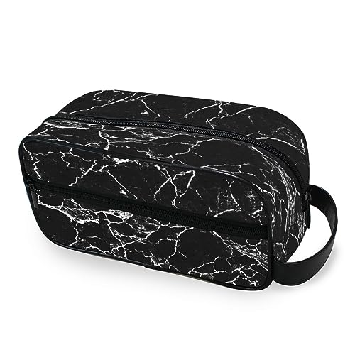 Tragbare Kulturtasche Marmor Textur Weiß Schwarz Druck Reise Waschtasche Multifunktions Kosmetiktasche Make-up-Tasche Aufbewahrungstasche für Frauen Männer Jungen Mädchen, multi von HMZXZ