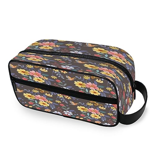 Tragbare Kulturtasche Niedliche Bunte Blumen Schmetterling Reise Waschtasche Multifunktions Kosmetiktasche Make-up-Tasche Aufbewahrungstasche für Frauen Männer Jungen Mädchen, multi von HMZXZ