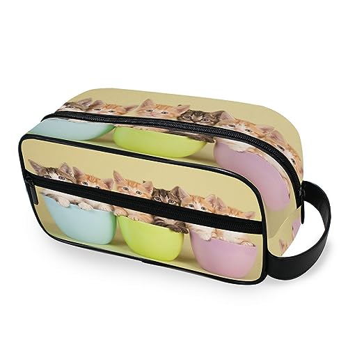 Tragbare Kulturtasche Niedliche Kätzchen Katze Reise Waschtasche Multifunktions Kosmetiktasche Make-up-Tasche Aufbewahrungstasche für Frauen Männer Jungen Mädchen, multi von HMZXZ